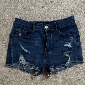 SHEIN Dark Blue Distressed Denim Shorts